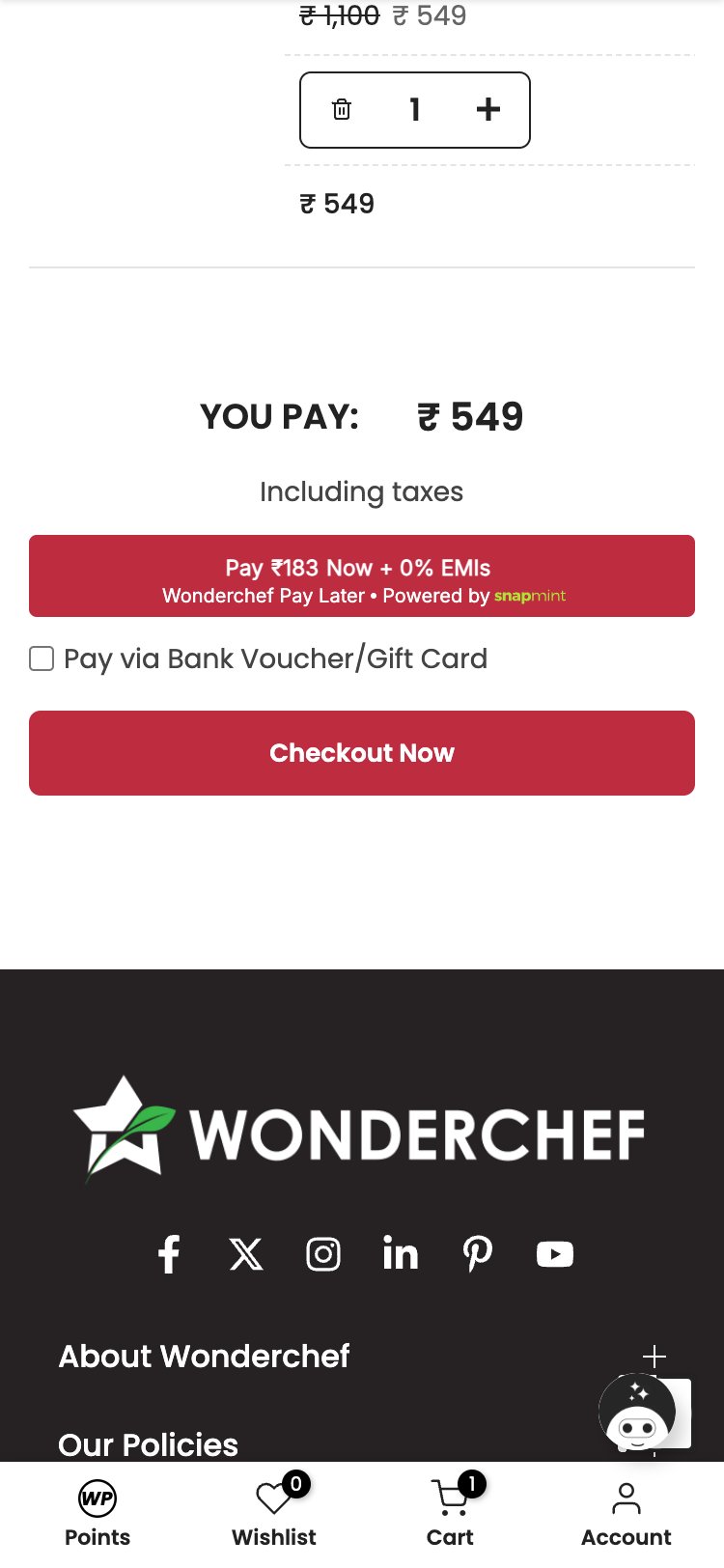 Wonderchef — Cart bottom showing checkout and payment options