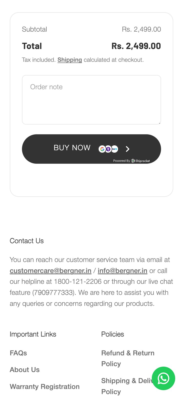 Bergner Home — Cart page bottom, no cross-sell section