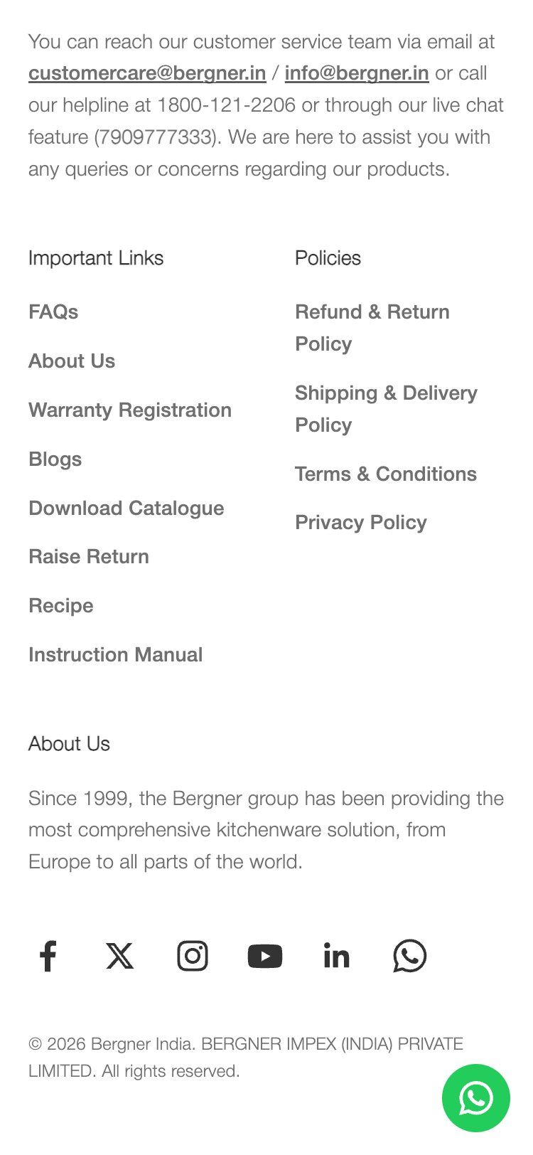 Bergner Home — Homepage bottom, no scale metric