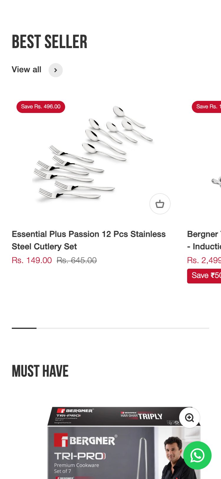 Bergner Home — Homepage product cards, no star ratings