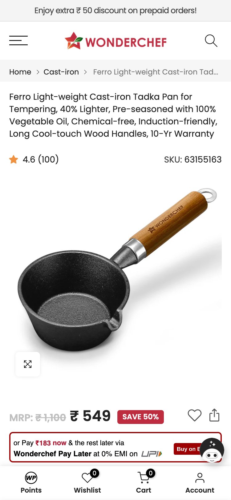 Wonderchef — PDP product detail (heat compatibility and product specs)