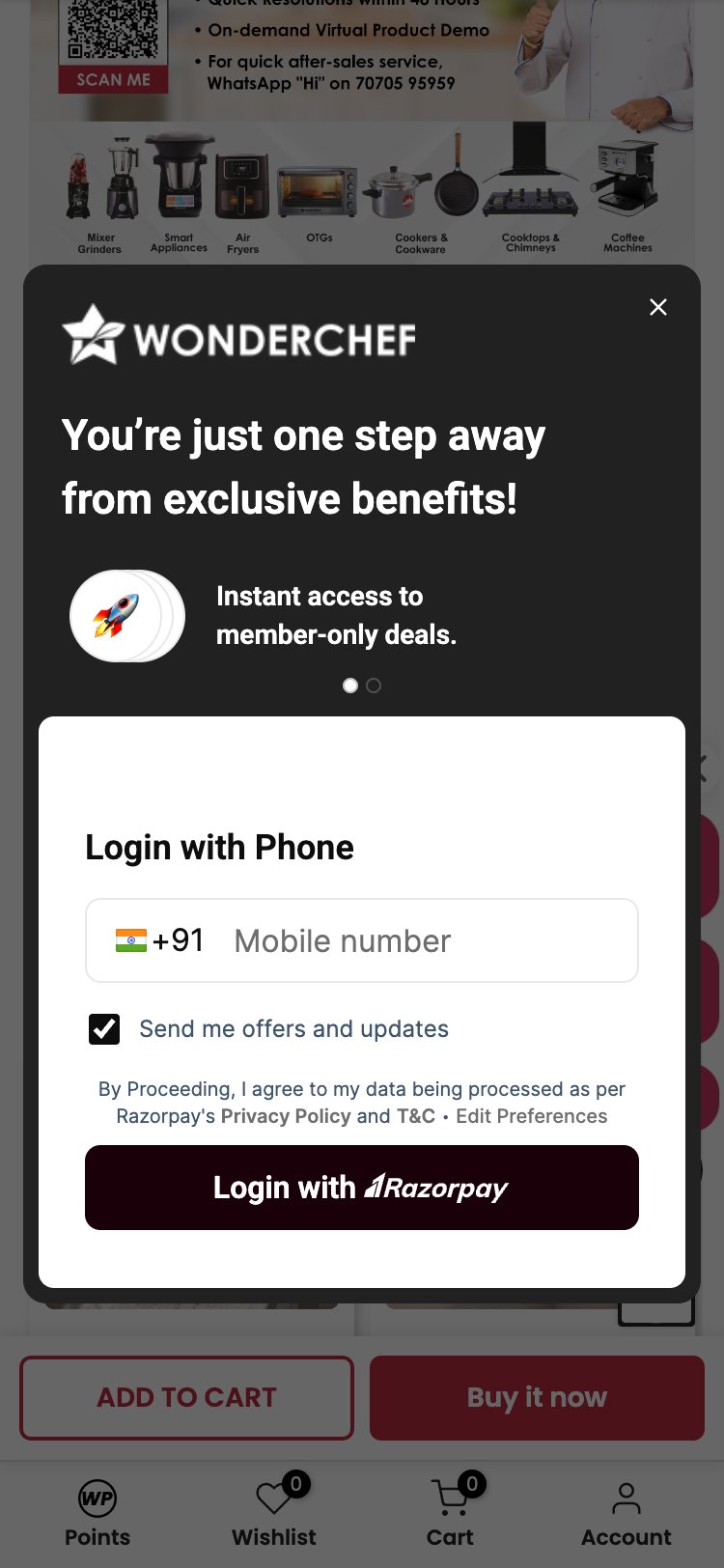 Wonderchef — PDP scrolled showing product details and ATC area