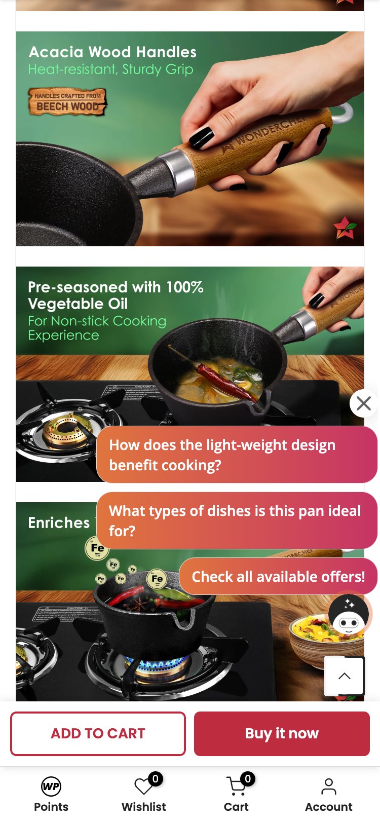 Wonderchef — PDP showing product specifications and certifications area