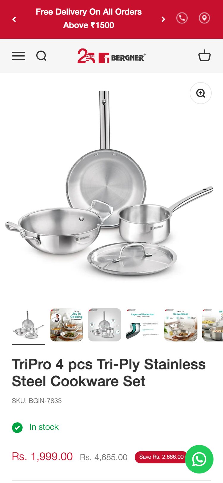 Bergner Home — PDP product info, only induction mentioned